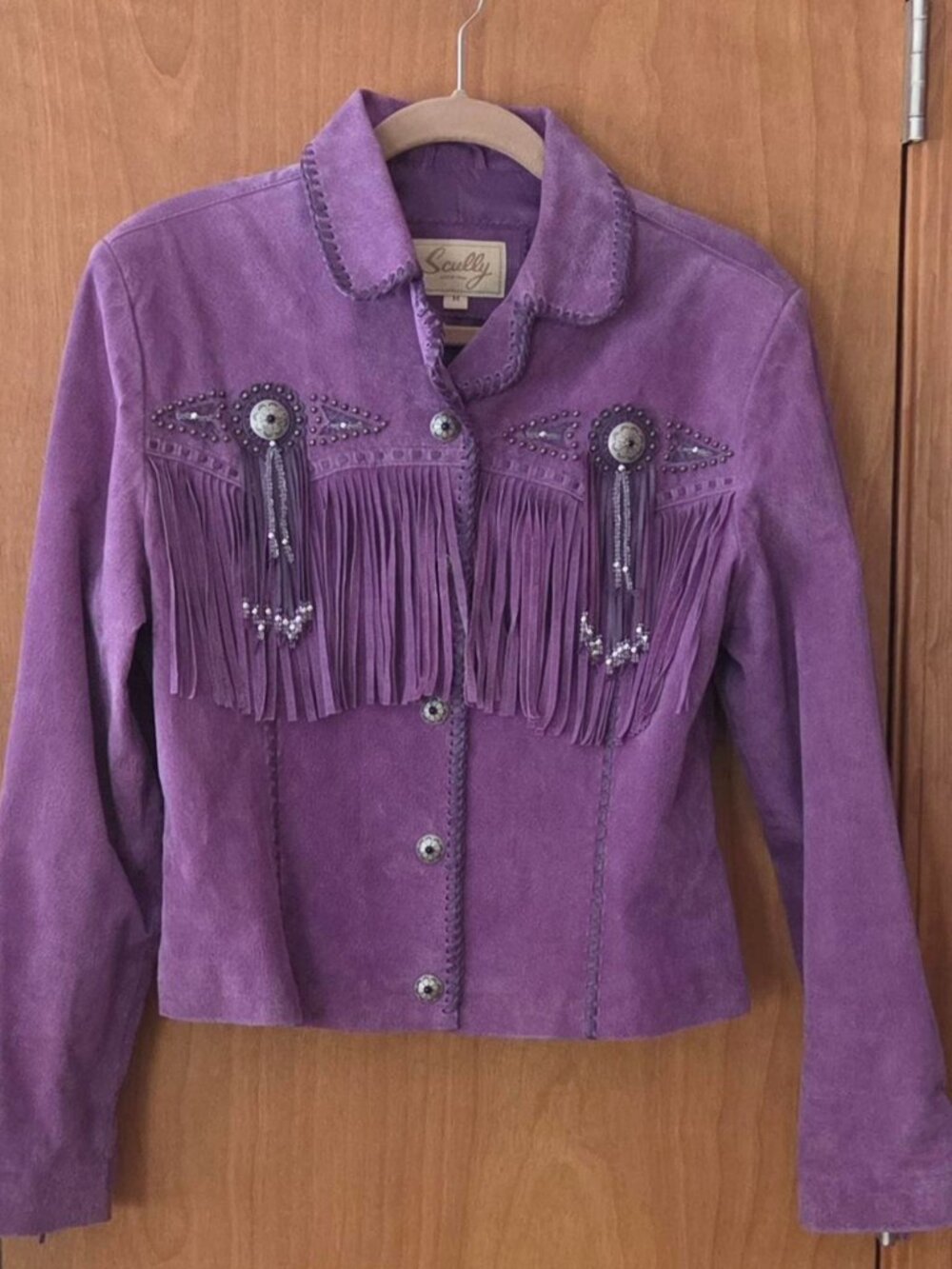 Scully Women’s Fringe and Beaded Purple Suede Leather Western Jacket